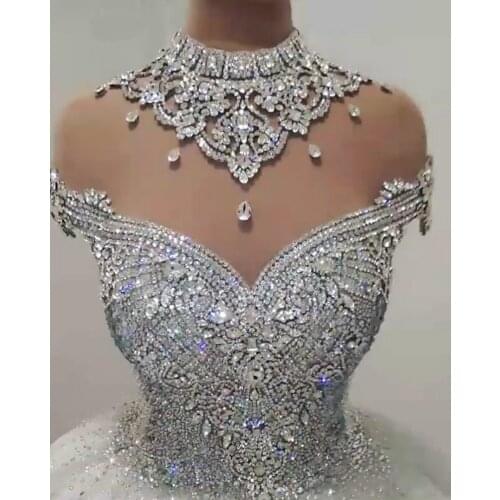 Vestidos De Novia Sparkle Crystal 2021 Wedding Dress High Neck Luxury Bridal Gowns Beaded Princess Robe De Mariee