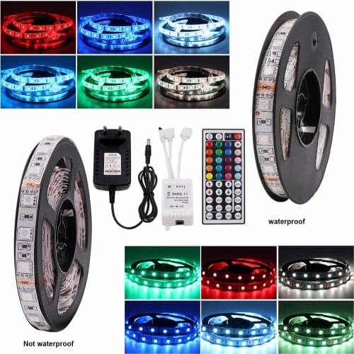 1m/2m/5m High Quality 5050 RGB LED Strip DC12V 60Leds/m LED Light Lamp Waterproof With EU/UK/US Power+ 44Key Controller