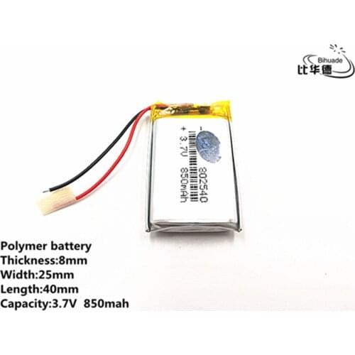 10pcs/lot Good Qulity 3.7V,850mAH,802540 Polymer lithium ion / Li-ion battery for TOY,POWER BANK,GPS,mp3,mp4