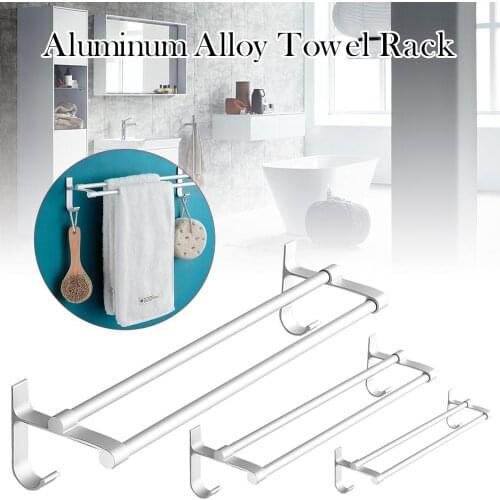 2-Pole Towel Rack Aluminum Alloy Waterproof Towel Holder with Hooks Non-Punch for Bathroom, Kitchen, Laundry Room