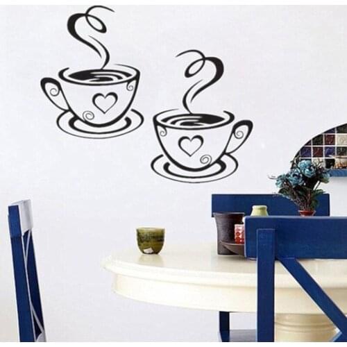 2pcs wallpapers Wall stickers printed 3D coffee mug for creative kitchen decor background restaurant wallpapers stickers