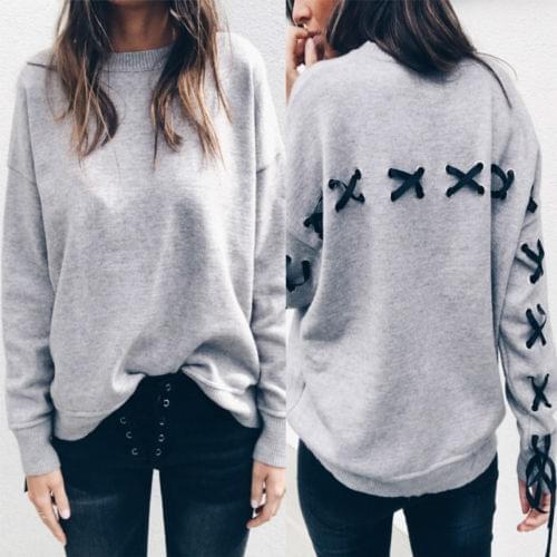 2017 Fashion Hoodies Tops Back Bandage Long Sleeve Loose Women Hoodies Sweatshirt