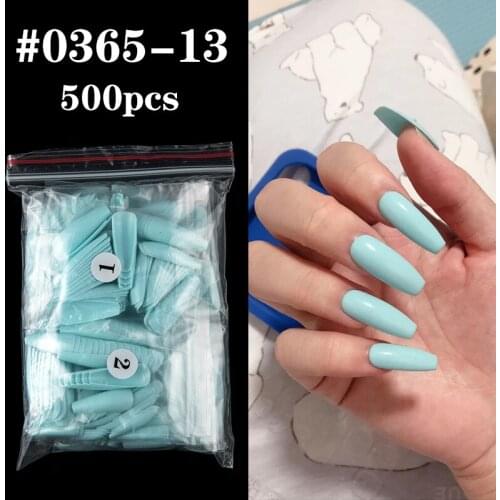 500pcs/bag Long Coffin Stiletto Fake Nails ABS New Design Multicolor Ballerina Full Cover UV Gel Extension Press Fake Nails Tips