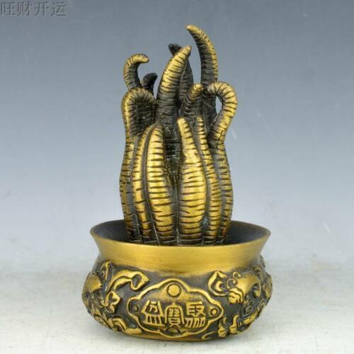 Antique china brass hand made fengshui lucky Bergamot fish Cornucopia statue