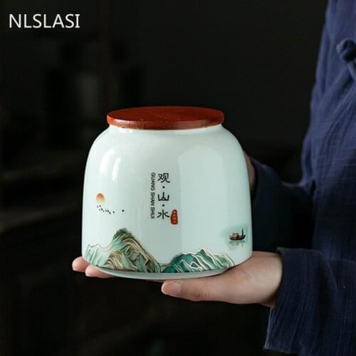 Large Ceramics Tea Caddy Oolong Tieguanyin Storage Tank Travel Tea Bag Sealed Jar Household Coffee Spice Biscuit Canister