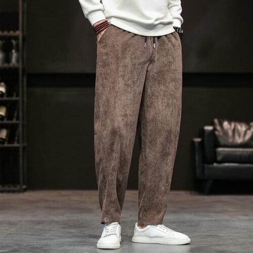 Mens Solid Color Straight Harem Pants Chinese Style Man Loose Full Length Trousers Men Hip Hop Streetwear Male Casual Pants
