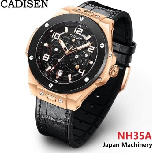 CADISEN New Mechanical Watch Men Sports 100M Waterproof Sapphire Wristwatch Luxury Japan NH35A Carbon Cellulosic Automatic Watch