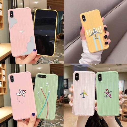 Cartoon Air Plane Trolley Suitcase Texture Phone Case IPhone 11 Pro Max X XS MAX 8 7 6S Plus Cute Candy Color Casing