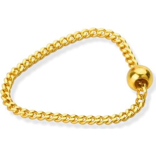 Pure 24K Yellow Gold Ring Bead with Curb Link Ring Size : US 5-12
