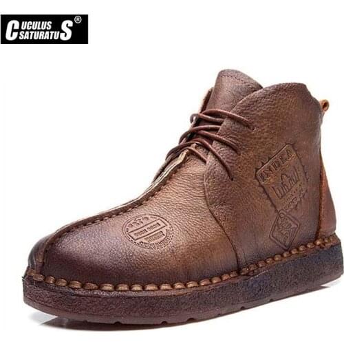 Cuculus Autumn Winter Women Shoes Women Retro Boots Handmade Ankle Boots Flat Boots Genuine Leather Shoes Plus Size 42 1965