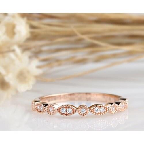 CxsJeremy Solid 14K 585 Rose Gold Moissanite Ring Matching Half Eternity Wedding Band Engagement for Women Anniversary Gift