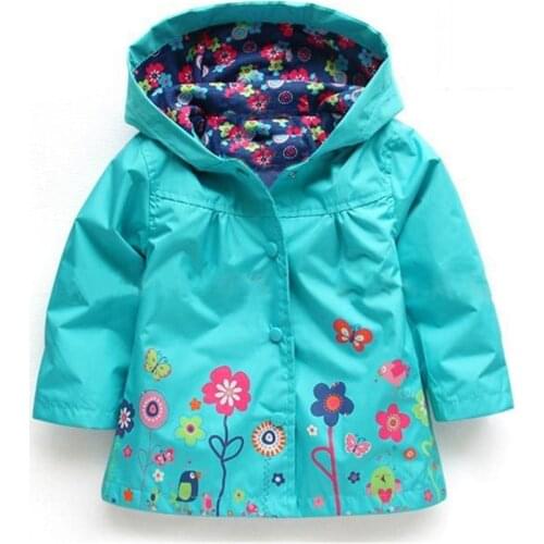 Childrens Trench Baby Girls Windbreaker 2019 Autumn Hooded Jacket For Girls Cute Flowers Windproof Raincoat Kids Outerwear
