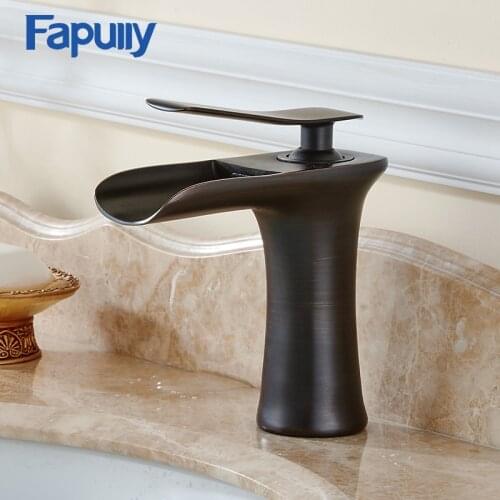 Fapully Bathroom Basin Faucet Single handle Mixer Sink Tap Deck Mounted Cold Hot Waterfall Faucet
