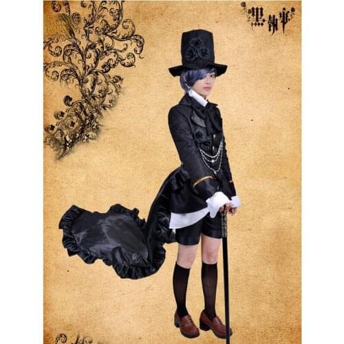 Halloween Black Butler Kuroshitsuji Ciel Phantomhive Black Steampunk Suit Anime Adult Cosplay Costume Any Size
