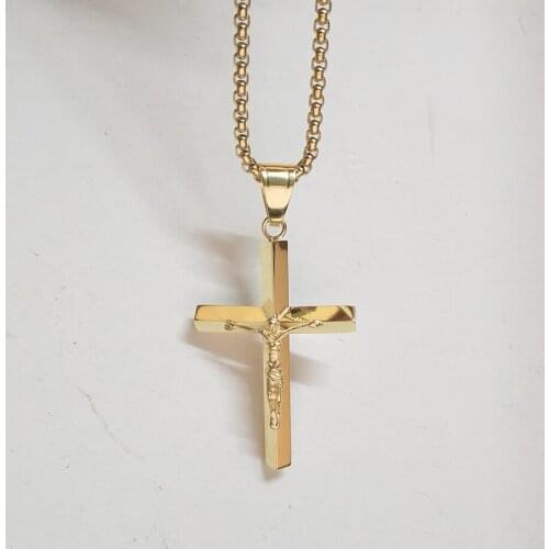 Crucifix Jesus Cross Pendant Necklace For Men Women Christmas Gift Gold Stainless Steel Christian Female Jewelry Dropshipping