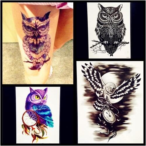 Hot Trendy Blue Owl Temporary Tattoo Sticker For Men Women Arm Tatoo Sleeve Waterproof Owl Decals Body Leg Art Tattoo Stickers