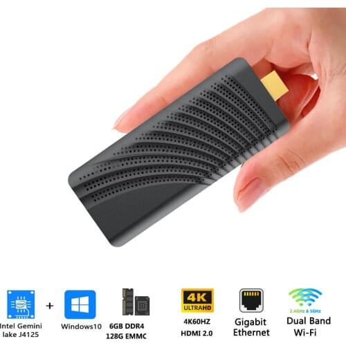 T6 Pro PC Stick 4G 6G 128G Mini PC Intel Celeron J4125 Processors Win10 Linux USB 3.0 BT 5.0 WIFI 2.4G+5.8G 12V/2.5A RJ45