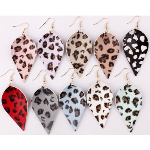 ZWPON Fashion Animal Print PU Leather Leaf Earrings for Women Boho Leopard Earrings Jewelry Wholesale