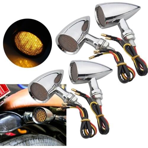 Motorcycle 12V Amber Mesh Len LED Brake Turn Signal Light 10mm Aluminum Housing For Harley Triumph Chopper Bobber Cafe Racer