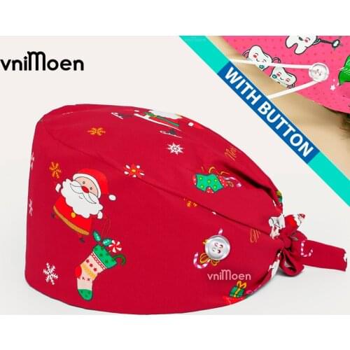 Multi-style Christmas surgery cap skull printing caps Gourd-Shaped Working Cap with Upgrade Sweatband Adjustable Hats Head Cover