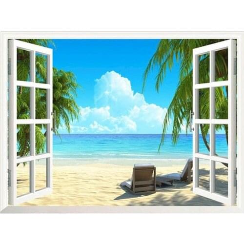 Seascape Sandy Over the Window Digital Coloring Painting By Numbers On Canvas HandPainted Scenic Acrylic Oil Painting Home Decor