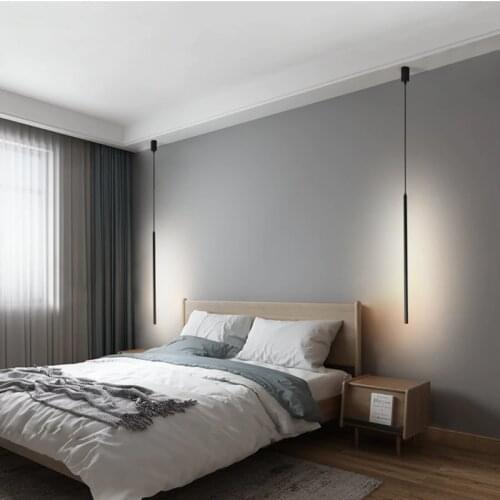 Nordic Aluminum Black LED Pendant Lights Lighting Loft Bedroom Bedside Pendant Lamp Kitchen Hanging Lamps E27 Light Fixtures