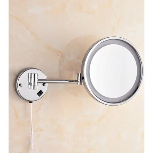 OWOFAN Bath Mirrors 10 In Brass 1 Side Wall Decor Round Led Cosmetic Makeup Mirror With Lighting Mirror Bathroom Accessory 2098