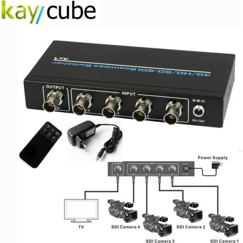 Kaycube SD-SDI/HD-SDI/3G-SDI 4 X 1 Switcher Converter 4 SDI Input Serial Digital Video Signal Seamless Switch 1080P + IR Remote