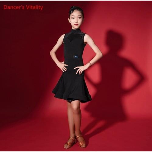 Latin Dance New Girl Temperament Dress Competition Clothing Summer Shild Stand Collar Performance Skirt Practice Clothes