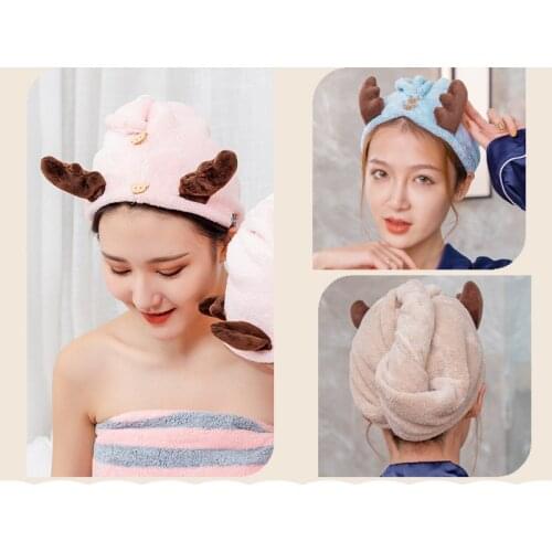 Dry Hair Towel Cute Antlers Women And Child Hair Drying Hat Microfiber Solid Towel Super Absorption Turban Towels