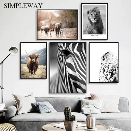 Scandinavian Style Poster Cow Lion Elephant Animal Canvas Print Wall Art Nordic Decoration Picture Painting Living Room Decor