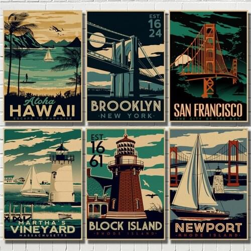 World City Tour Living Room Decor Home Wall Art Decor Kraft Posters DiningRoom Wall Decorative Paintings