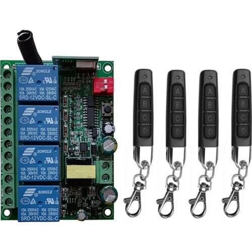 Smart Multiple AC110V 220V 230V 10A 433 MHz 4CH 4 CH 4 Channel Wireless Relay RF Remote Control Switch Receiver+Transmitter