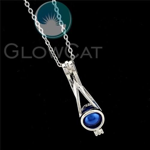 R-K1044 Geometry Beads Cage Pendant Essential Oil Diffuser Aroma Pearl Cage Locket Necklace