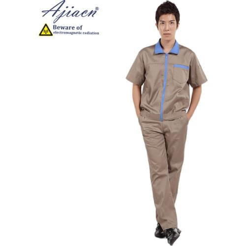 Anti-electromagnetic radiation short sleeve work clothes suit EMC laboratory, monitoring room EMF shielding summer overalls
