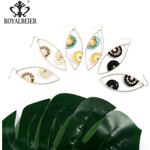 Royalbeier 2021 Women New Exaggerated Bohemian Beaded Drop Earrings Womens Creative Pop Heart Earring Party Jewelry Accessories