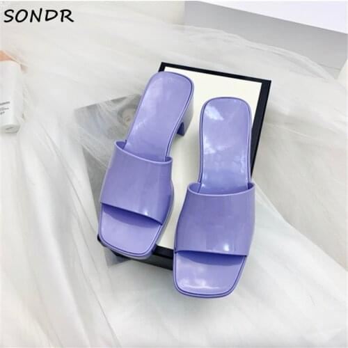 Fashion Women Candy Color Slippers Ladies Square Open Toe Rubber Slides Jelly Thong Sandals Summer Beach Casual Shoes Woman 2021