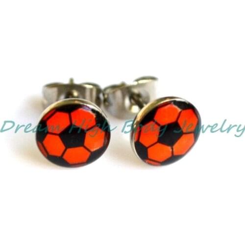 Orange Color Football Earring Stud Oil Design 8mm Ball 316L Stainless Steel Earring Nail Jewelry For Women Girl Free Shipping