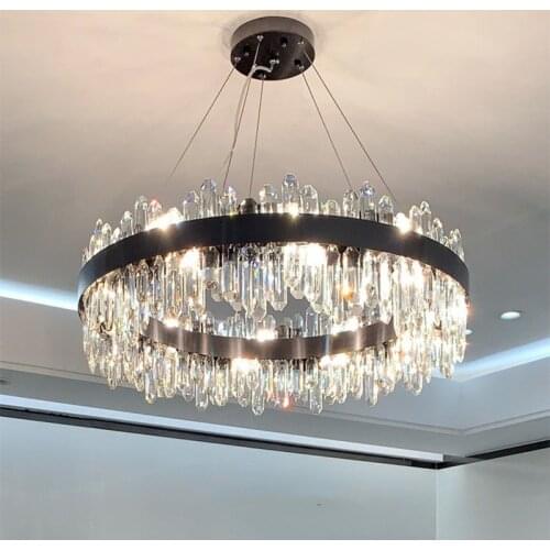Modern Luxurious K9 Crystal Led Pendant Lights E14 Black Metal Round Pendant Lighting Art Deco Hanging Lamp Lighting Fixtures