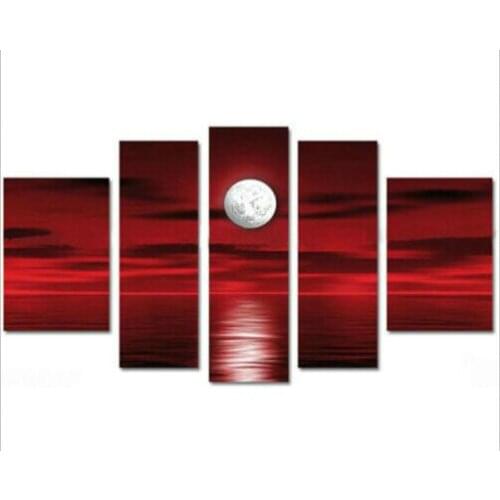 MODERN ABSTRACT Home WALL ART OIL PAINTING ON CANVAS red clouds light moon free shipping no framed