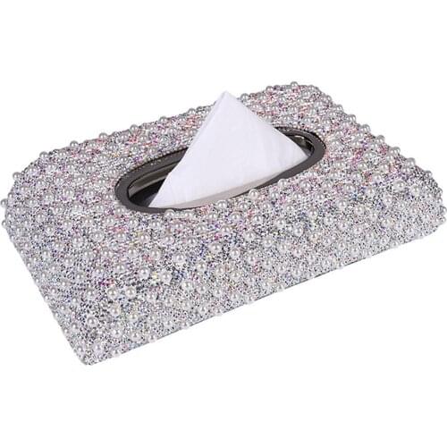 Handmade Bling Bling Rhinestone Pearl Crystal Diamond Crystal for Car Decor Tissue Box