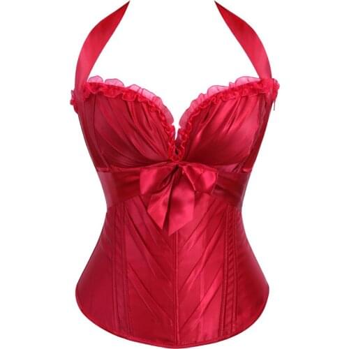 Plus Size Corset Sexy Push Up Bustier Halter Tops Ocean Blue Satin Burlesque Corsets and Bustier Gothic Korsett For Women 2XL