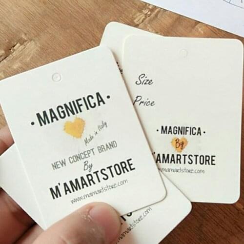 1000pcs Custom 400GSM white matte coated paper price tags dress print swing tag 5 * 7 cm