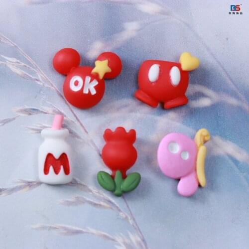 20pcs Resin Butterfly Flower Mouse Head Milk bottle Resin cabochons Flatback Embellishments For DIY Jewelry Hair bows Making