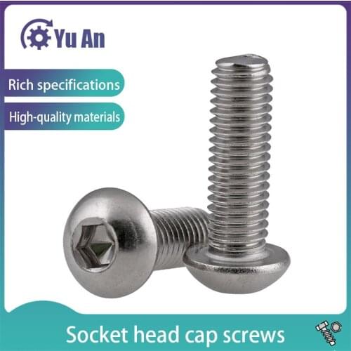 304 Stainless Steel Round Head / Pan Head Hexagon Socket Screw / Half Round Cup Screw Mushroom Head Bolt M5-M12 5Pcs