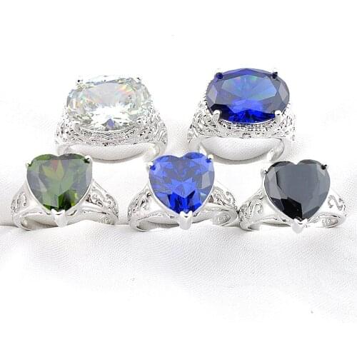 MIX 5 Pieces Holiday Gifts Big Offer Drop Rainbow Moonstone Peridot Garnet Black Onyx Gemstone Silver Rings Mix Size 7 8 9