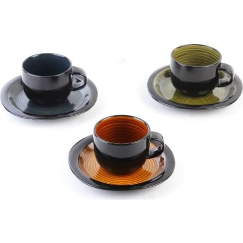 Free Shipping Creative European-style Latte Art Ceramic Coffee Cup Vintage Gradient Color Crop circl Coffee Cup and Saucer Sets