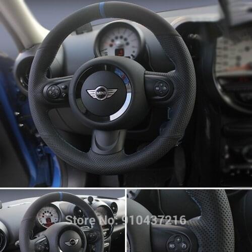 Genuine Leather&Suede Wrap DIY for BMW Mini Cooper Cabrio Special Rice Smart Fortwo Car Steering Wheel Cover Hand-stitched