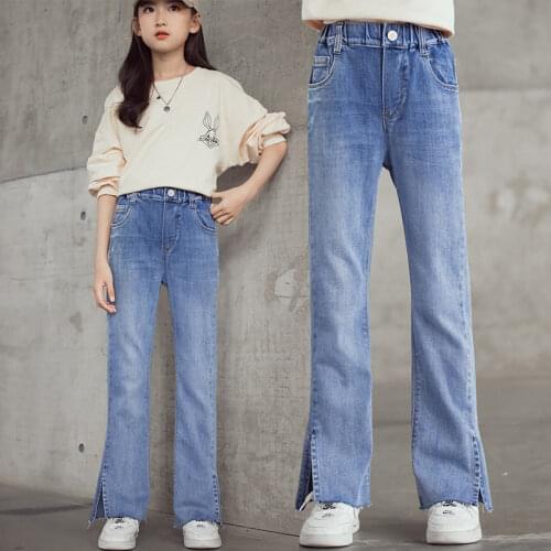 Girls Jeans Fashion Boot Cut Jeans For Girl Slim Flare Pants Kids High Elastic Autumn Novelty Jeans For Girls 6 8 10 12 14Years