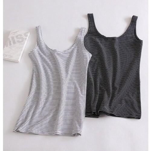 Pure Cotton Women U Vest Black and White Striped Tank Top Female 2016 Summer Slim Fit Singlet Tops Ladies Base Vest NT121